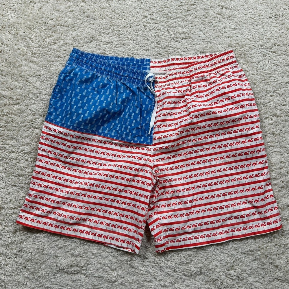 Chubbies Swim Trunks XXL The Fruited Plains Red White Blue Flamingo Pineapple 9"